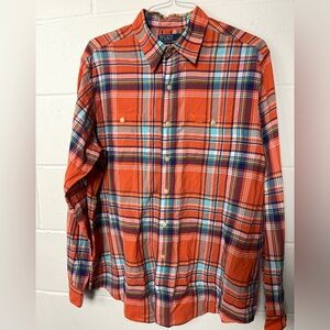 Polo Ralph Lauren Plaid Button Down Shirt XL Long Sleeve Orange Multi-Color